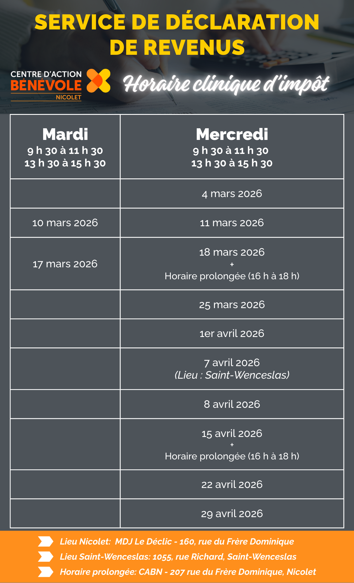 service impot - horaire